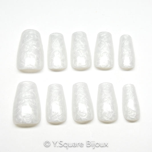 < Blanc nacré - L >Y.Square Faux Ongles Fait Main Réutilisables