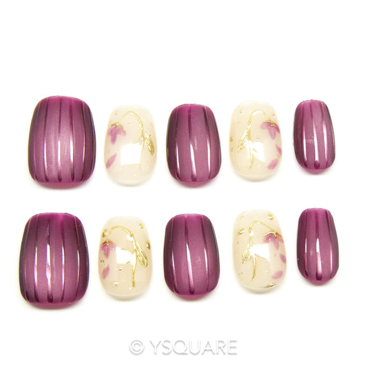 < Pensées Mauves > Y.Square Faux Ongles Fait Main Réutilisables / Handmade Press On Nails