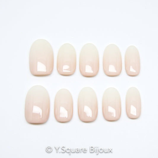 < Baby Boomer Ovale >Y.Square Faux Ongles Fait Main Réutilisables