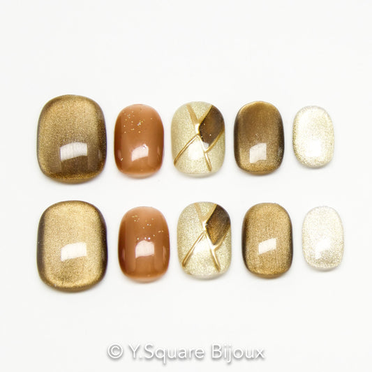 < Chai Latte > Y.Square Faux Ongles Fait Main Réutilisables