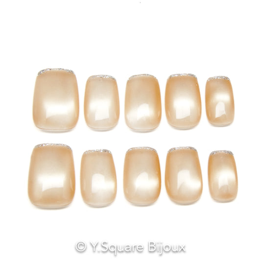 < Champagne >Y.Square Faux Ongles Fait Main Réutilisables