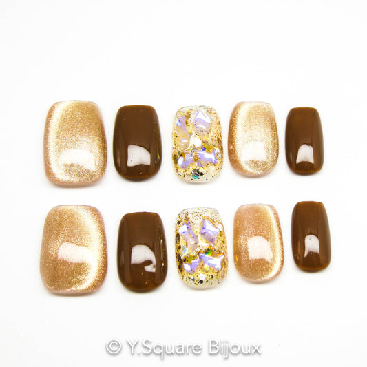 < Châtaigne > Y.Square Ongles Press On / Faux Ongles réutilisables