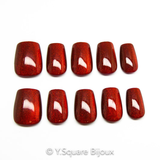 < Rouge Cerise > Y.Square Faux Ongles Fait Main Réutilisables