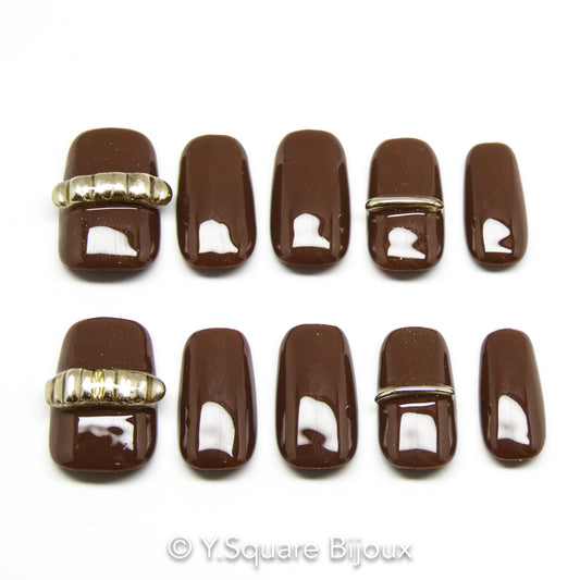 < Choco Latte >Y.Square Faux Ongles Fait Main Réutilisables