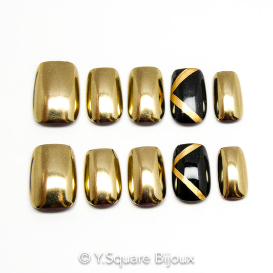 < Désert Doré > Y.Square Faux Ongles Fait Main Réutilisables
