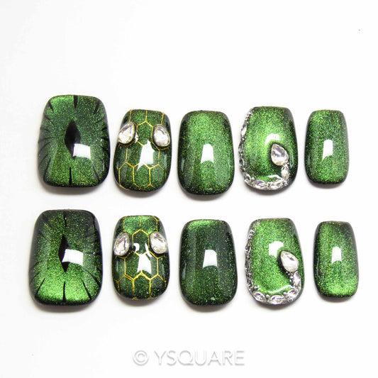 < Émeraude > Y.Square Faux Ongles Fait Main Réutilisables