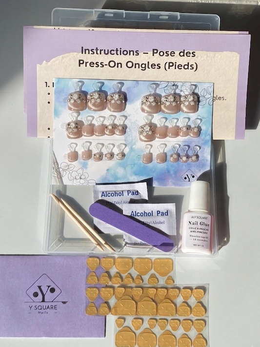 < Pédicure Flora > – Full Size Set Press-on Nails Handmade for feet