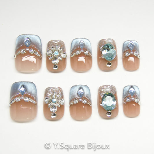 < Elsa >Y.Square Faux Ongles Fait Main Réutilisables