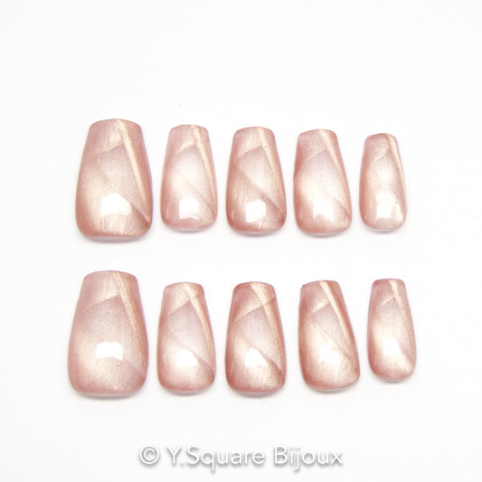 < Kaléidoscope Rose > Y.Square Faux Ongles Fait Main Réutilisables