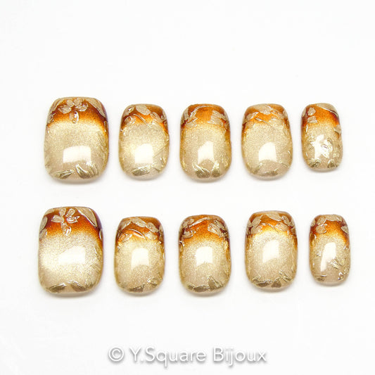 < Long Island Iced Tea > Y.Square Faux Ongles Fait Main Réutilisables
