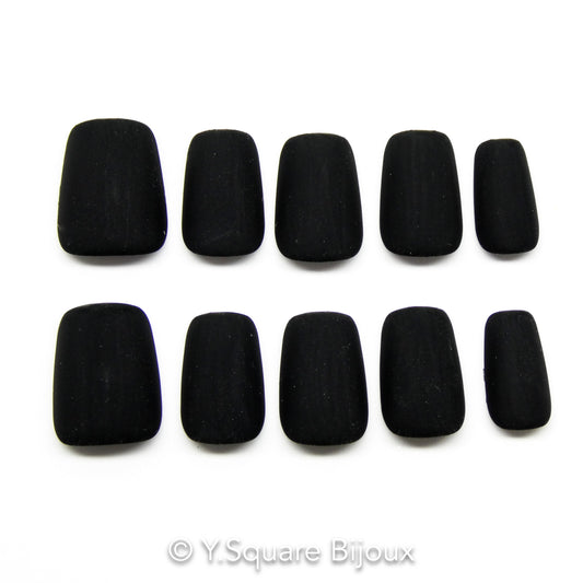 < Matte Noir > Y.Square Faux Ongles Fait Main Réutilisables