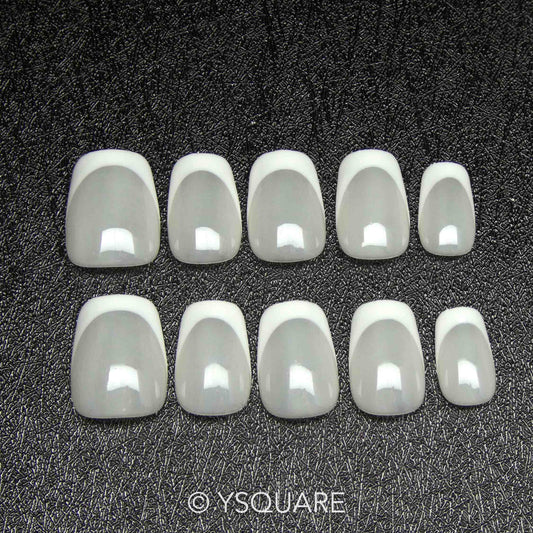 < Milky French > Y.Square Press On Nails / Faux Ongles Fait Main Réutilisables