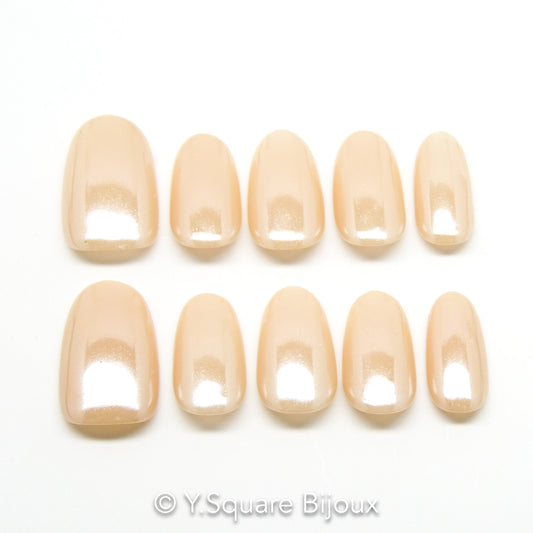 < Nude Nacré > Y.Square Press On Nails / Faux Ongles Réutilisables