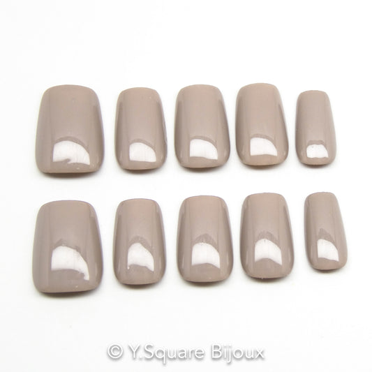 < Earl Grey >Y.Square Faux Ongles Fait Main Réutilisables