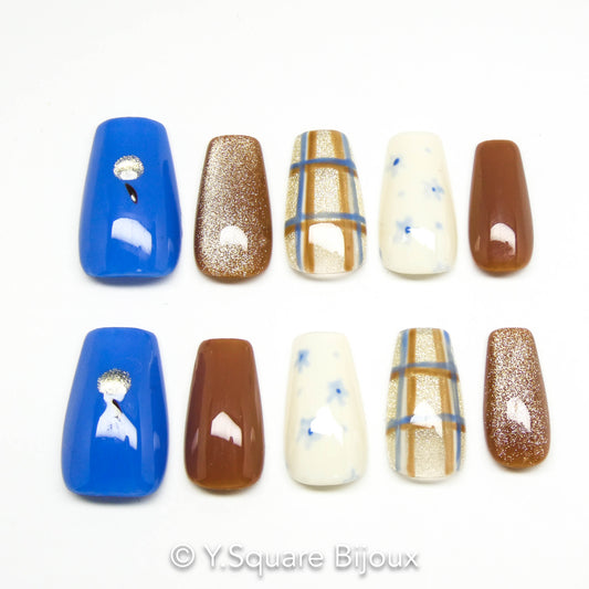 < Galway >Y.Square Faux Ongles Fait Main Réutilisables