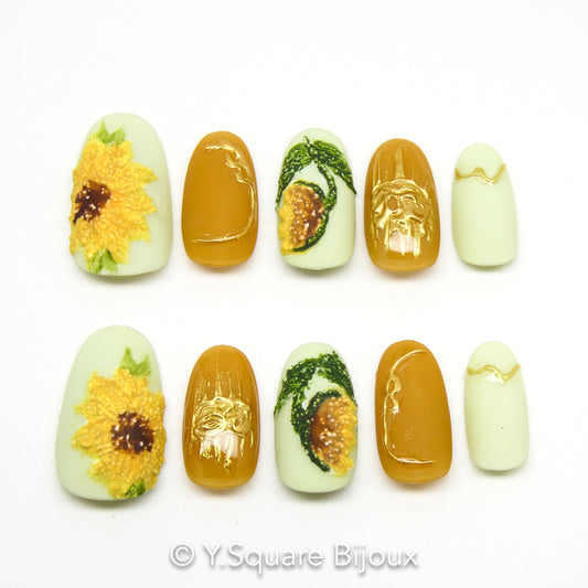 < Sunflowers > Y.Square Press On Nails / Faux Ongles Réutilisables