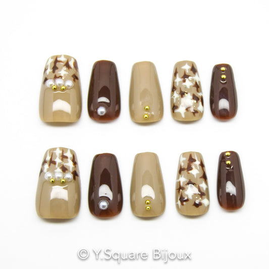 < Tweed > Y.Square Press On Nails / Faux Ongles Réutilisables