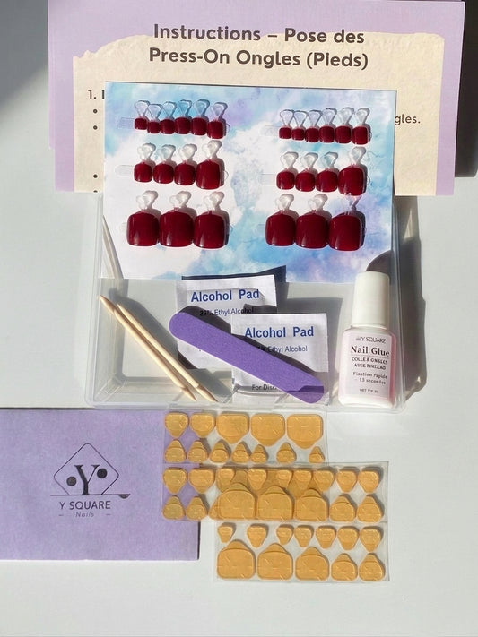 < Pédicure Bordeaux > – Taille unique Press-on Nails Faits Main pour Pieds
