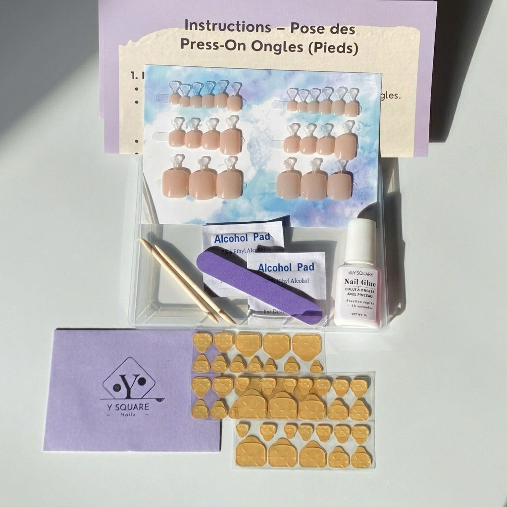 < Pédicure Milky > – Full Size Set Press-on Nails Handmade for feet