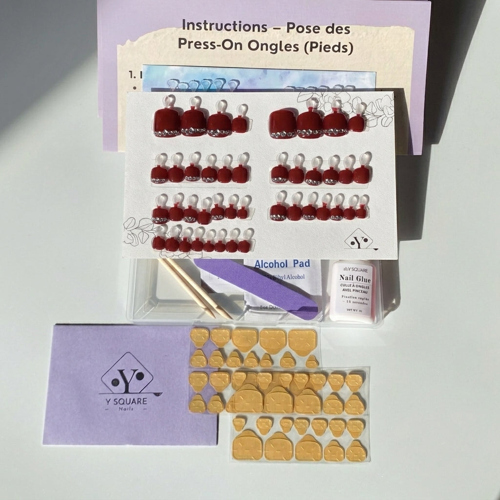 < Pédicure édition spéciale> – Taille unique 42 pcs Press-on Nails Faits Main pour Pieds