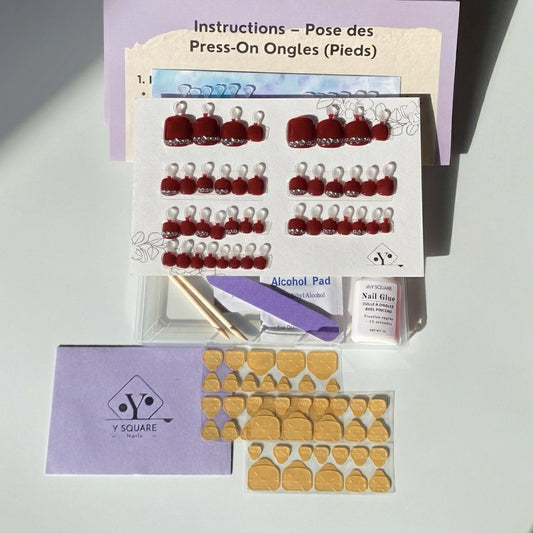< Pédicure édition spéciale> – Taille unique 42 pcs Press-on Nails Faits Main pour Pieds