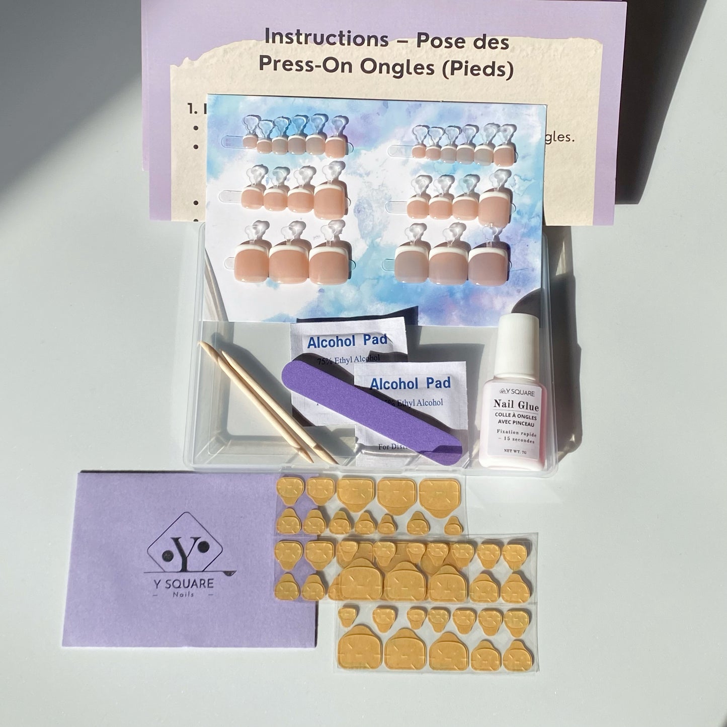 < Pédicure French > – Full Size Set Press-on Nails Handmade for feet