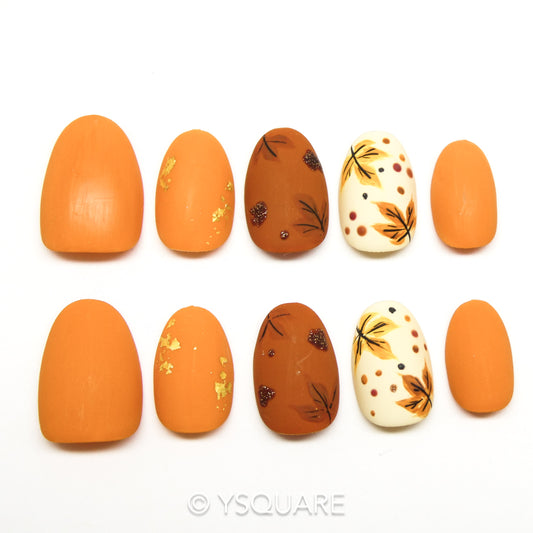 < Pumpkin spice latte > Y.Square Faux Ongles Fait Main Réutilisables / Handmade Press On Nails