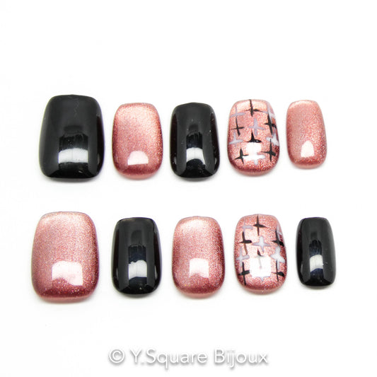 < Framboise > Y.Square Faux Ongles Fait Main Réutilisables