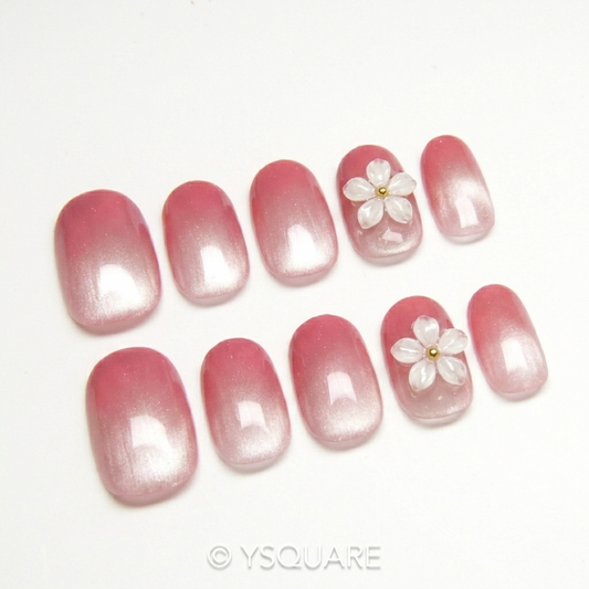 < Sakura > Y.Square Faux Ongles Fait Main Réutilisables