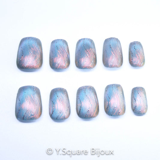 < Soleil de minuit > Y.Square Faux Ongles Fait Main Réutilisables