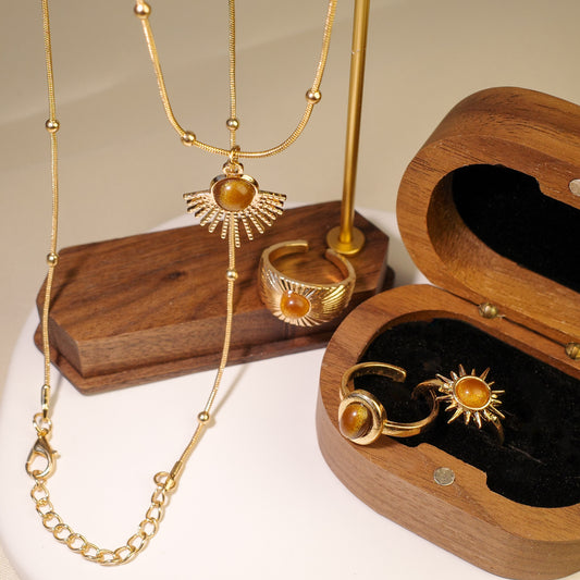 Amber Apollo Jewelry 4-Piece Set (3 Rings + 1 Necklace)