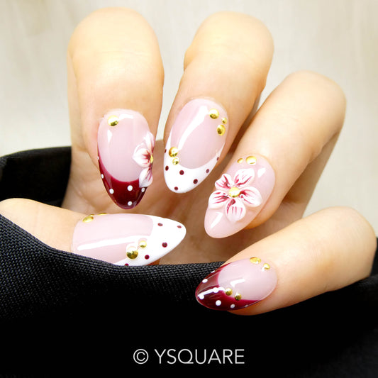 < Bohème à Pois > Y.Square Faux Ongles Fait Main Réutilisables