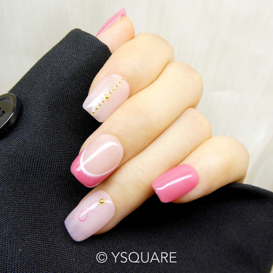 < Octobre Rose > Y.Square Faux Ongles Fait Main Réutilisables / Handmade Press On Nails 