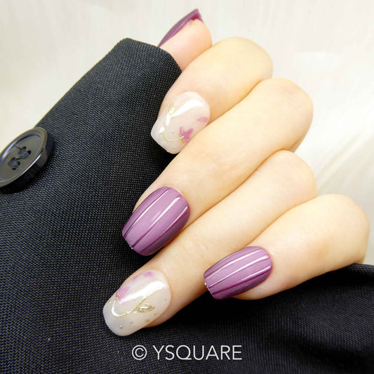 < Pensées Mauves > Y.Square Faux Ongles Fait Main Réutilisables / Handmade Press On Nails 