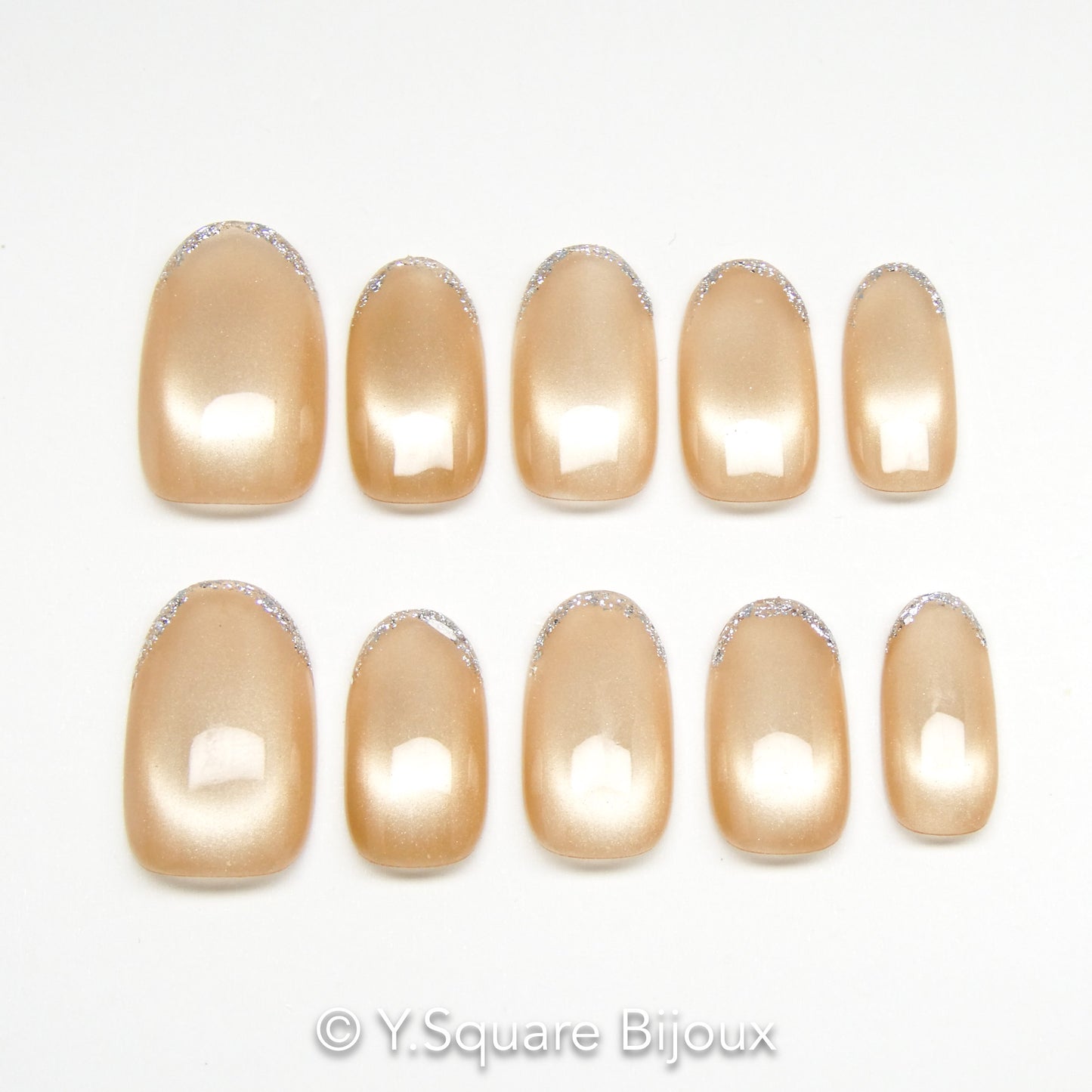 < Champagne >Y.Square Faux Ongles Fait Main Réutilisables