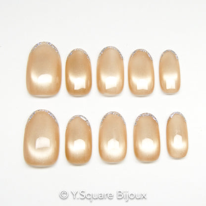 < Champagne >Y.Square Faux Ongles Fait Main Réutilisables