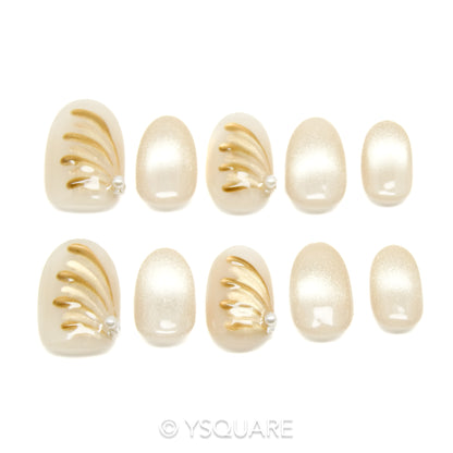< Aile d'or > Y.Square Faux Ongles Fait Main Réutilisables
