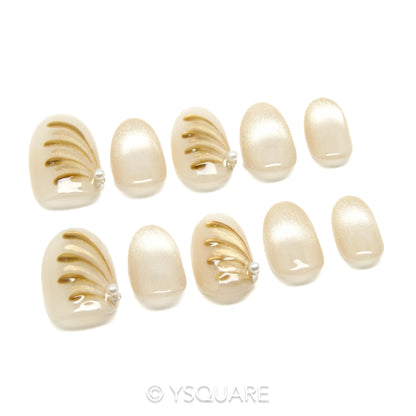 < Aile d'or > Y.Square Faux Ongles Fait Main Réutilisables