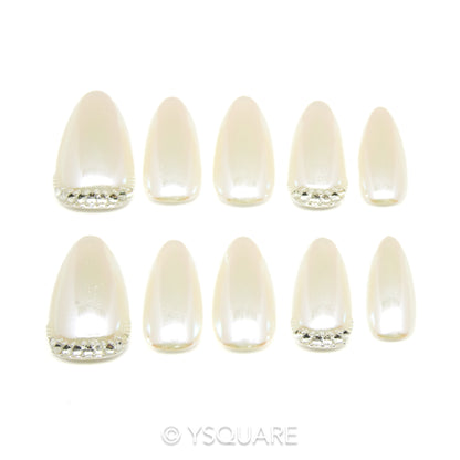 < Almond Pearl > Y.Square Faux Ongles Fait Main Réutilisables