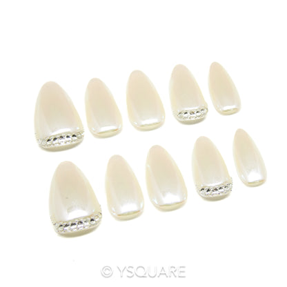< Almond Pearl > Y.Square Faux Ongles Fait Main Réutilisables