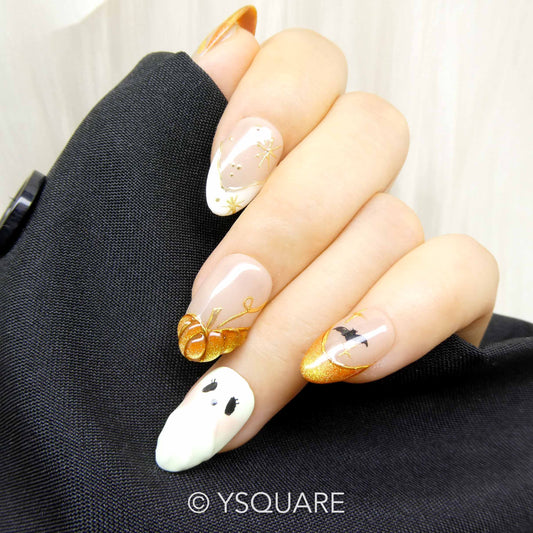 < Bal des Fantômes > Y.Square Faux Ongles Fait Main Réutilisables / Handmade Press On Nails 