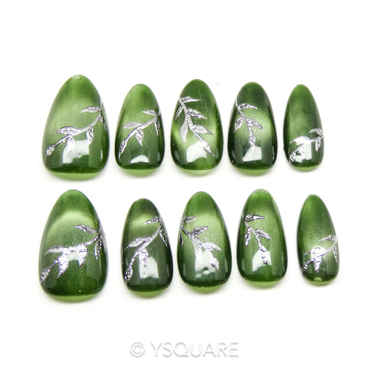 < Bambou > Y.Square Faux Ongles Fait Main Réutilisables