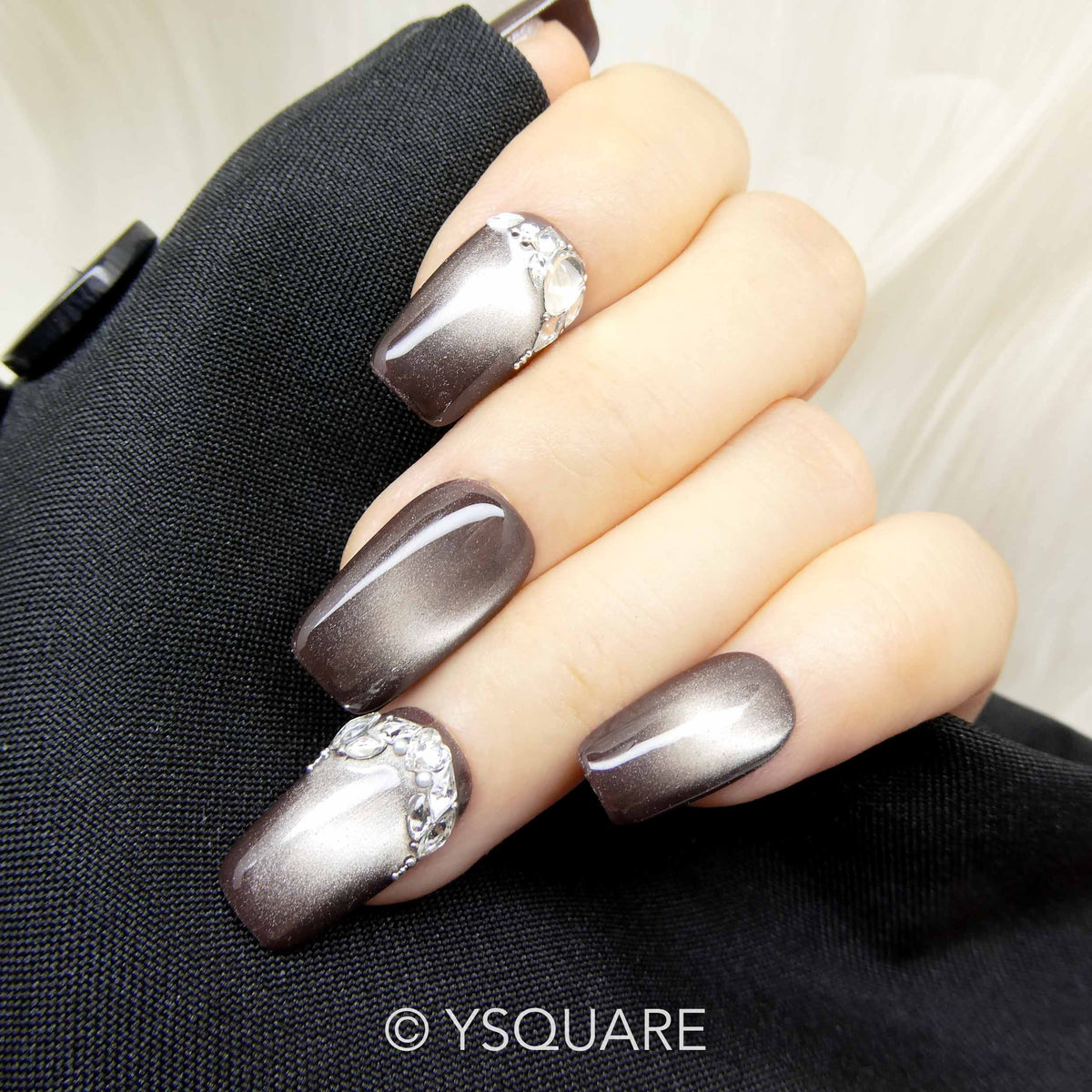 < Black Swan > Y.Square Faux Ongles Fait Main Réutilisables / Handmade Press On Nails