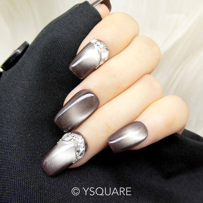 < Black Swan > Y.Square Faux Ongles Fait Main Réutilisables / Handmade Press On Nails