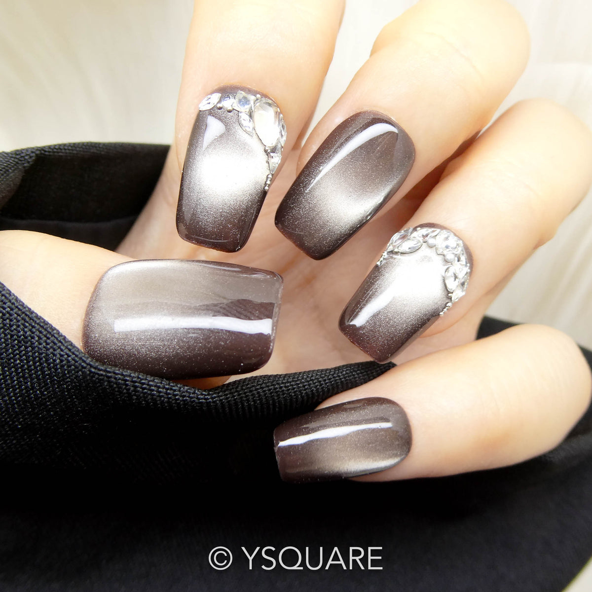 < Black Swan > Y.Square Faux Ongles Fait Main Réutilisables / Handmade Press On Nails