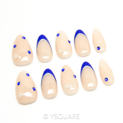 < Brise Marine > Y.Square Press On Nails / Faux Ongles Fait Main Réutilisables