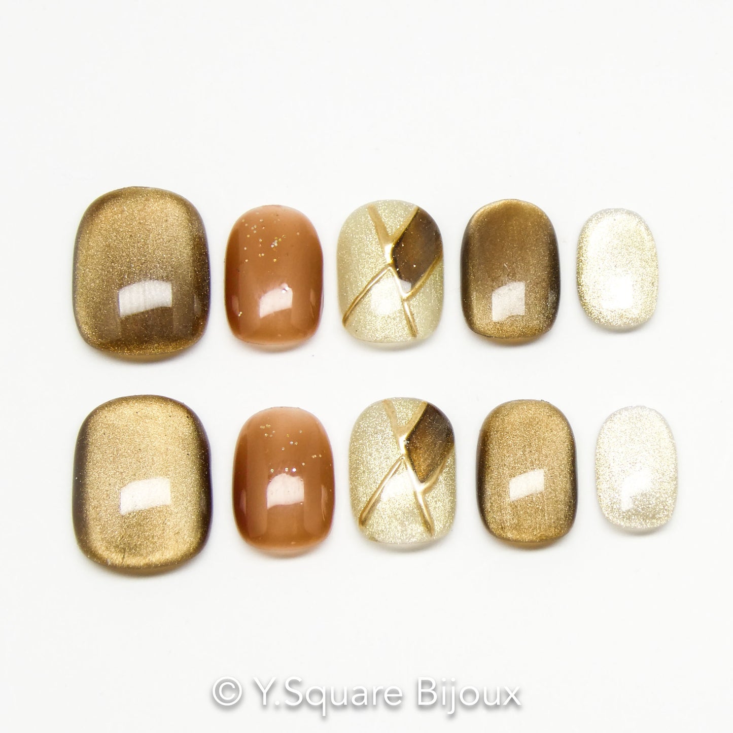 < Chai Latte > Y.Square Faux Ongles Fait Main Réutilisables