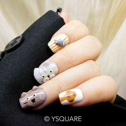 < Chaton > Y.Square Faux Ongles Fait Main Réutilisables