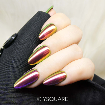 < Chrome Glow >  Y.Square Faux Ongles Fait Main Réutilisables