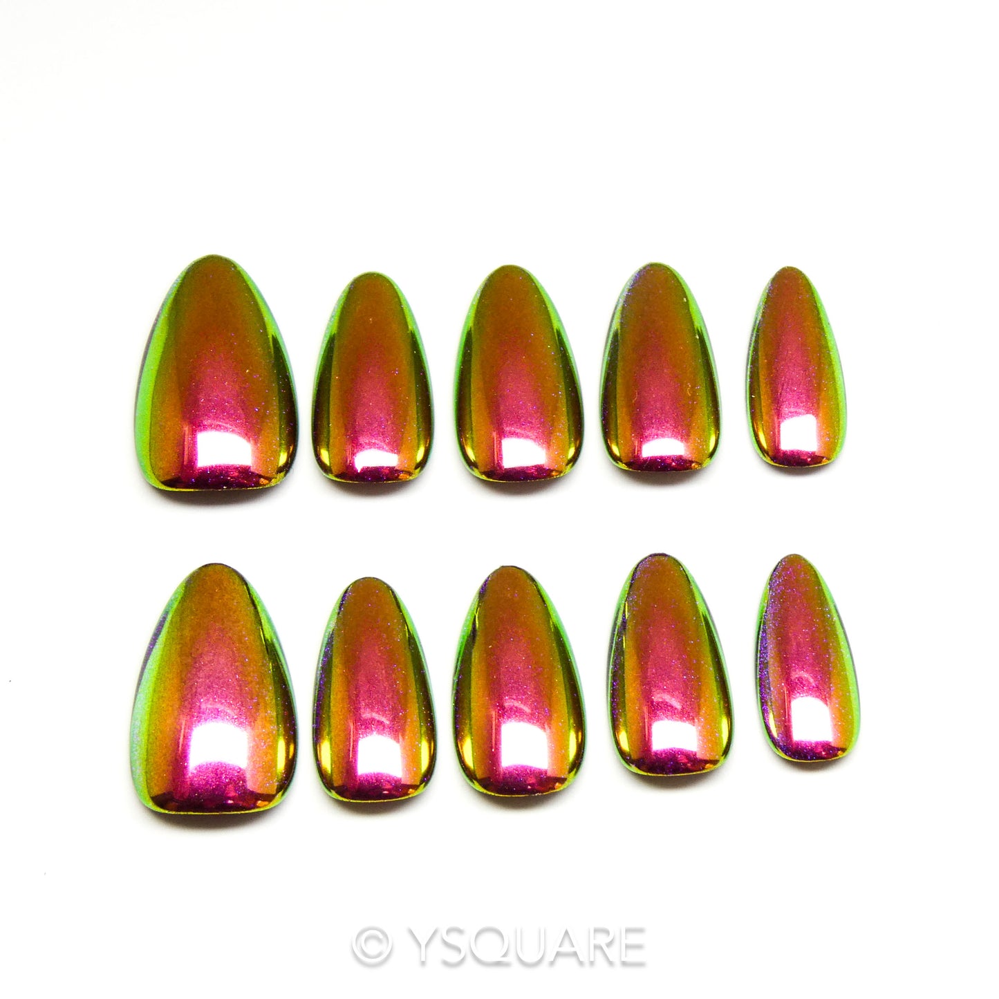 < Chrome Glow >  Y.Square Faux Ongles Fait Main Réutilisables